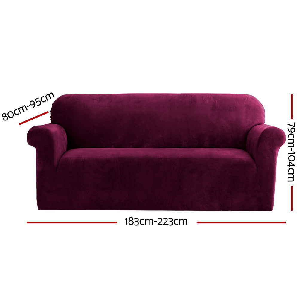Artiss 3-Seater Velvet Sofa Cover Ruby Red