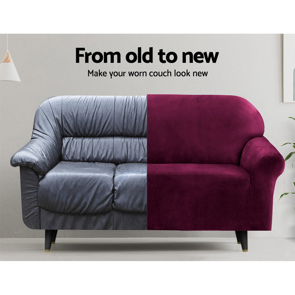 Artiss 3-Seater Velvet Sofa Cover Ruby Red
