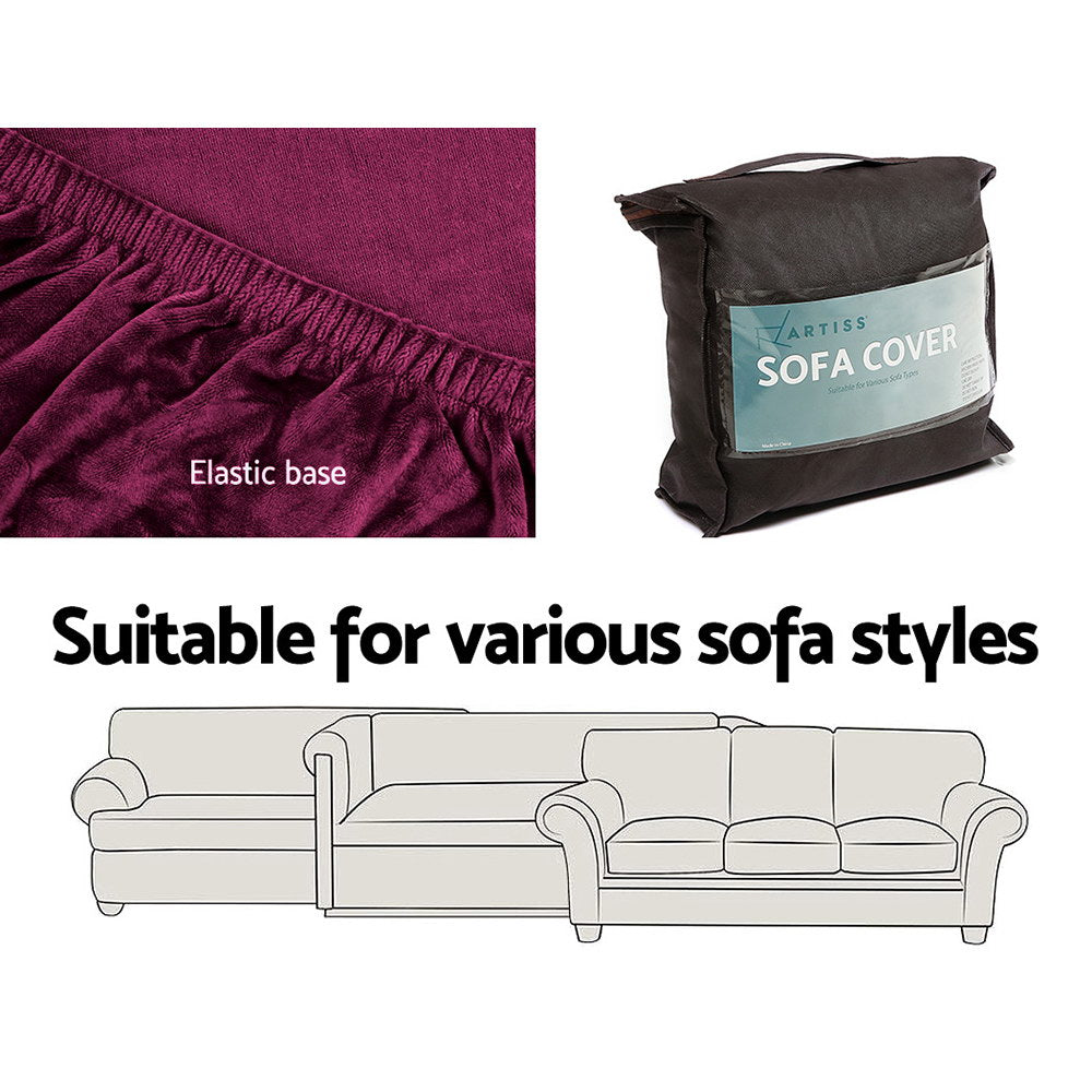 Artiss 3-Seater Velvet Sofa Cover Ruby Red