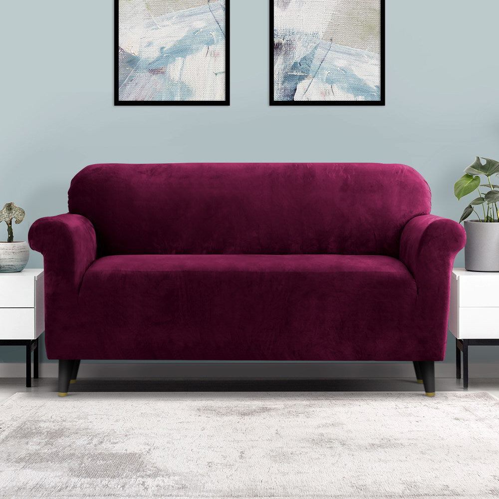 Artiss 3-Seater Velvet Sofa Cover Ruby Red