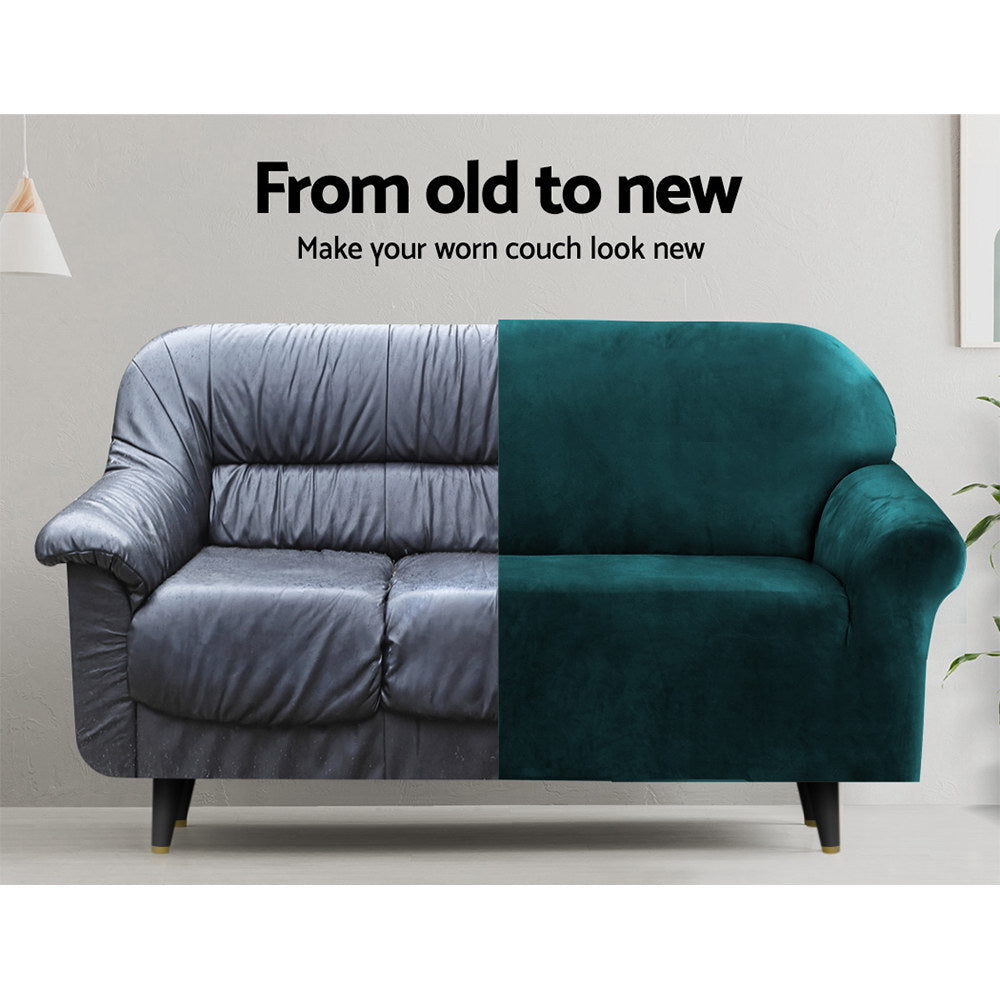 Artiss 4-Seater Velvet Sofa Cover Agate Green