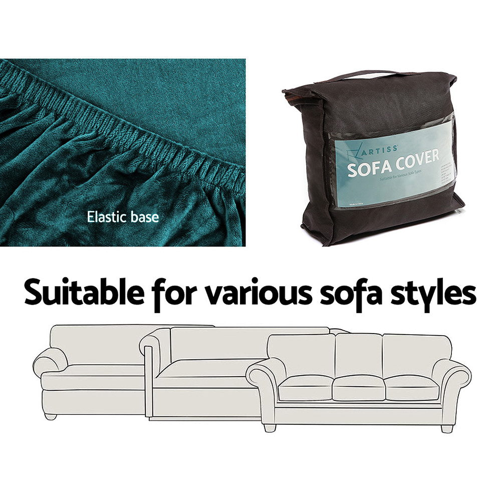 Artiss 4-Seater Velvet Sofa Cover Agate Green
