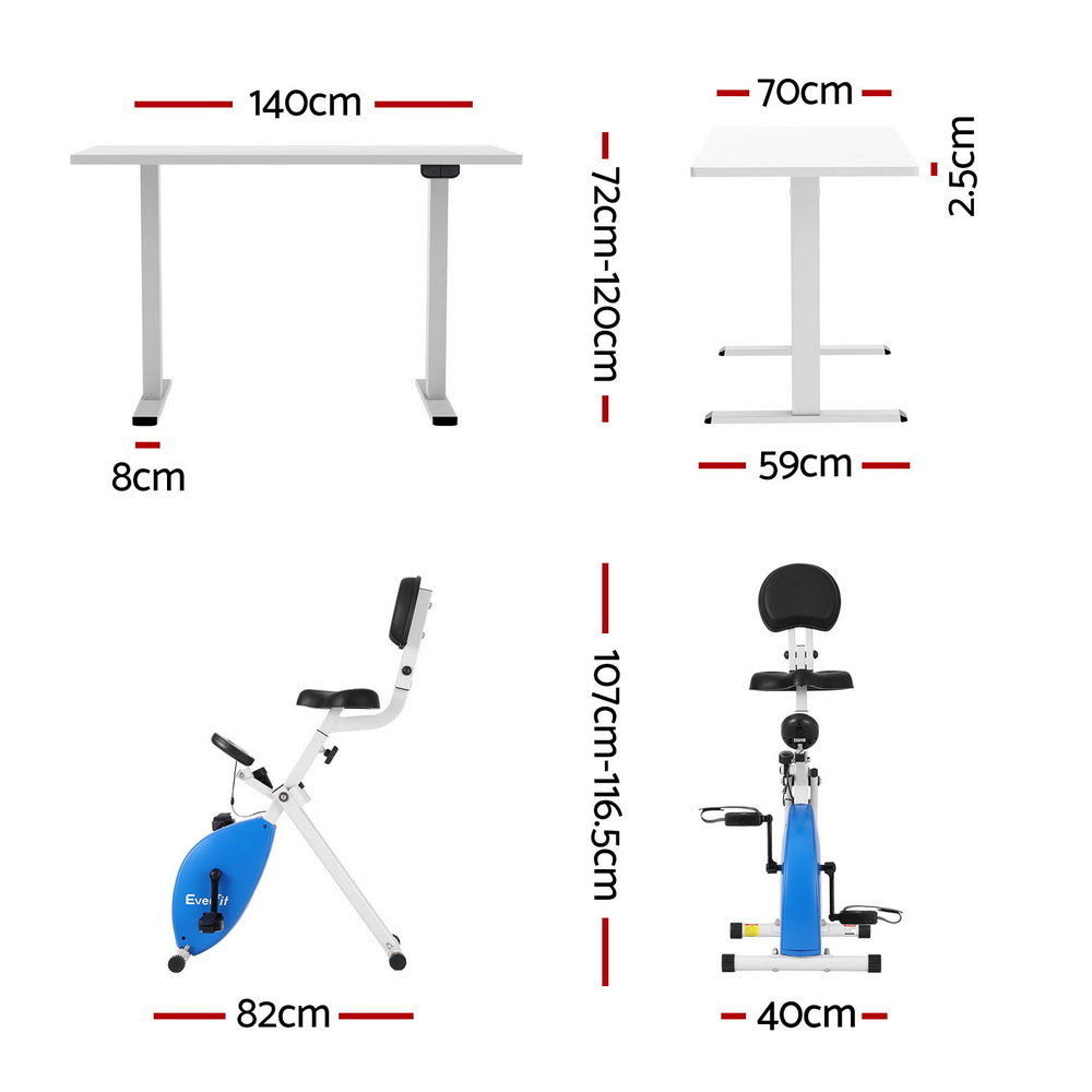 Artiss 140cm White Adjustable Standing Desk with Everfit Folding X-Bike