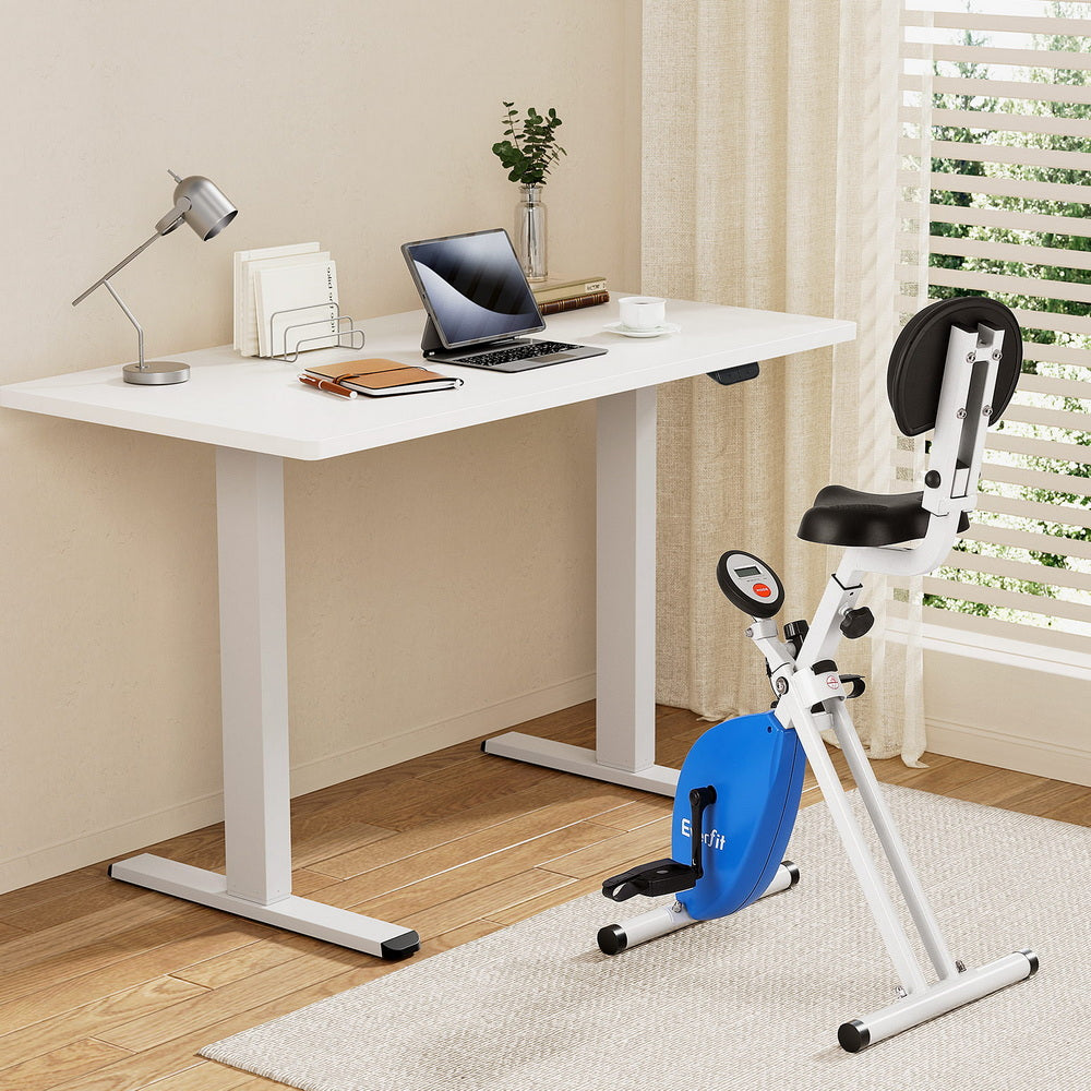 Artiss 140cm White Adjustable Standing Desk with Everfit Folding X-Bike
