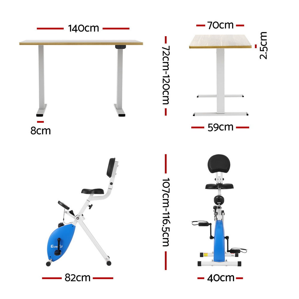Artiss 140cm Oak Standing Desk with Everfit Folding X-Bike Magnetic Resistance