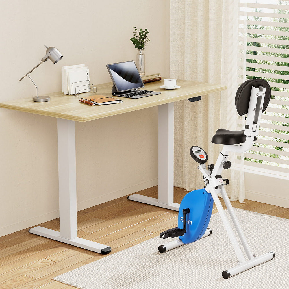 Artiss 140cm Oak Standing Desk with Everfit Folding X-Bike Magnetic Resistance