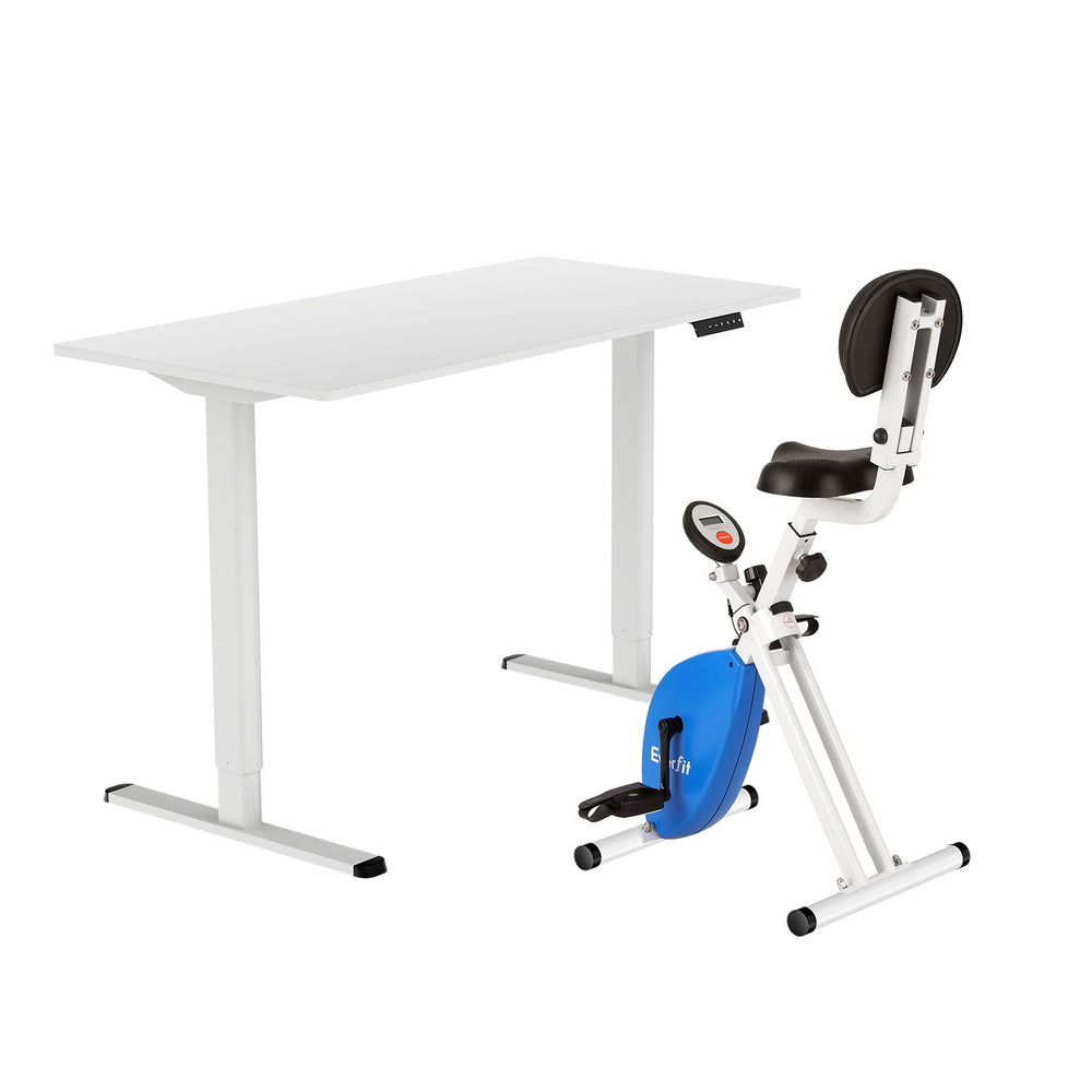 Artiss 120cm Adjustable Standing Desk with Everfit Folding X-Bike White