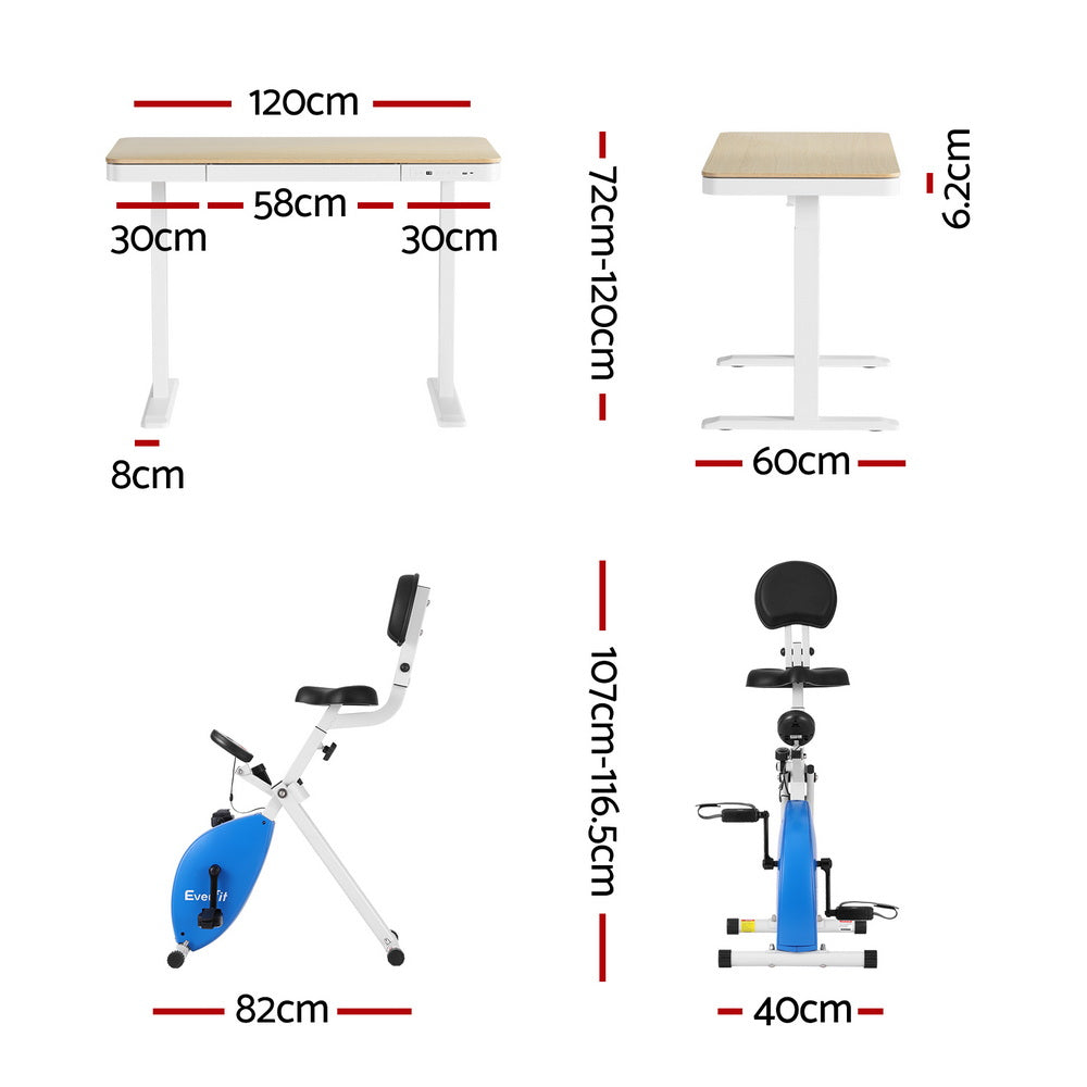 Artiss 120cm Oak Standing Desk with Everfit Folding X-Bike Magnetic Resistance