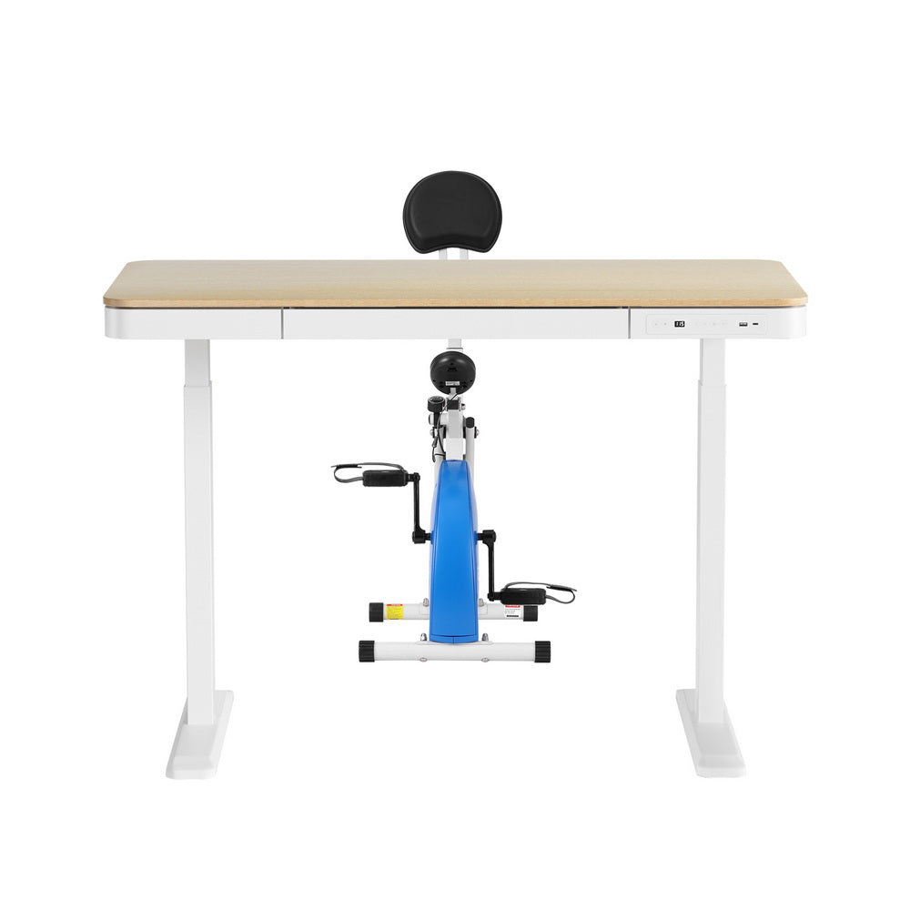 Artiss 120cm Oak Standing Desk with Everfit Folding X-Bike Magnetic Resistance