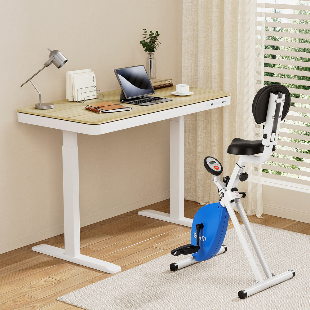 Artiss 120cm Oak Standing Desk with Everfit Folding X-Bike Magnetic Resistance