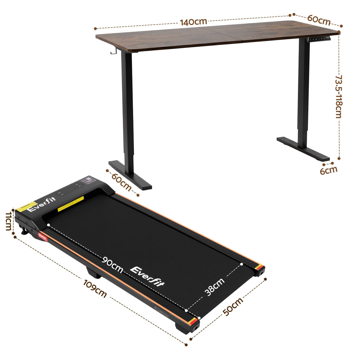 Artiss 140cm Standing Desk Treadmill Motorised Rustic Brown