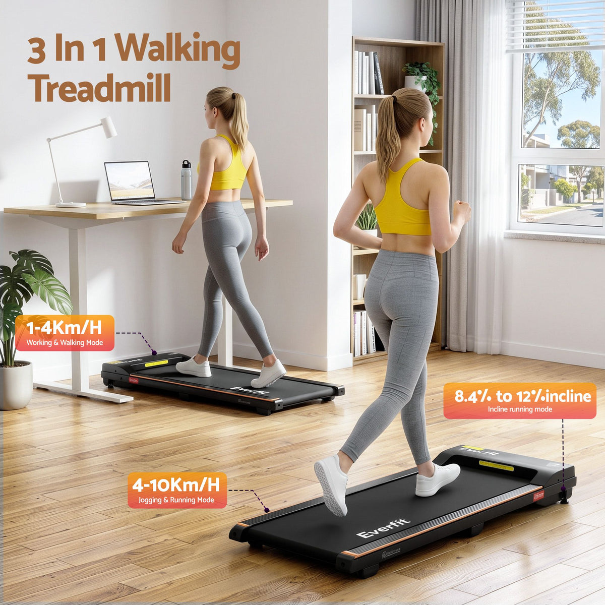 Artiss 140cm Standing Desk Treadmill Motorised Rustic Brown
