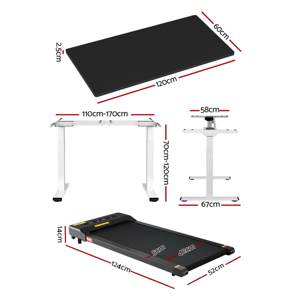 Artiss 120cm White Adjustable Standing Desk with Everfit 400mm Walking Pad