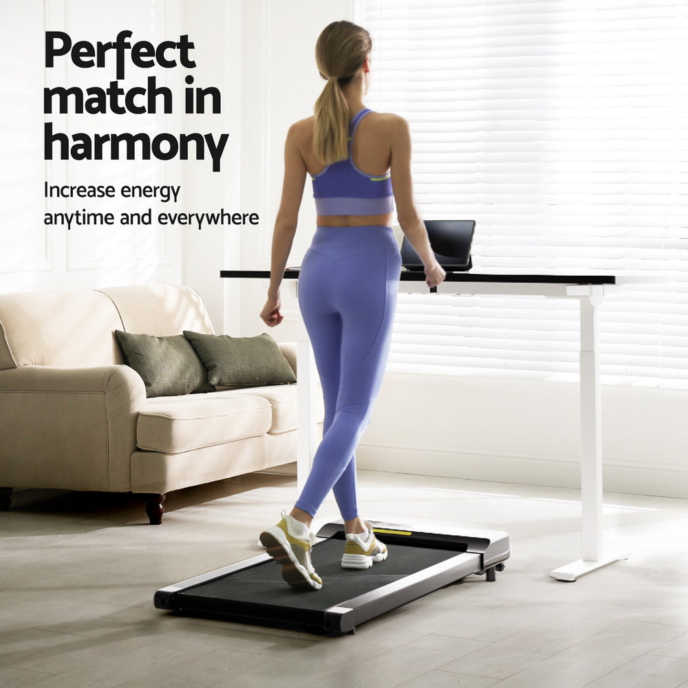 Artiss 120cm White Adjustable Standing Desk with Everfit 400mm Walking Pad