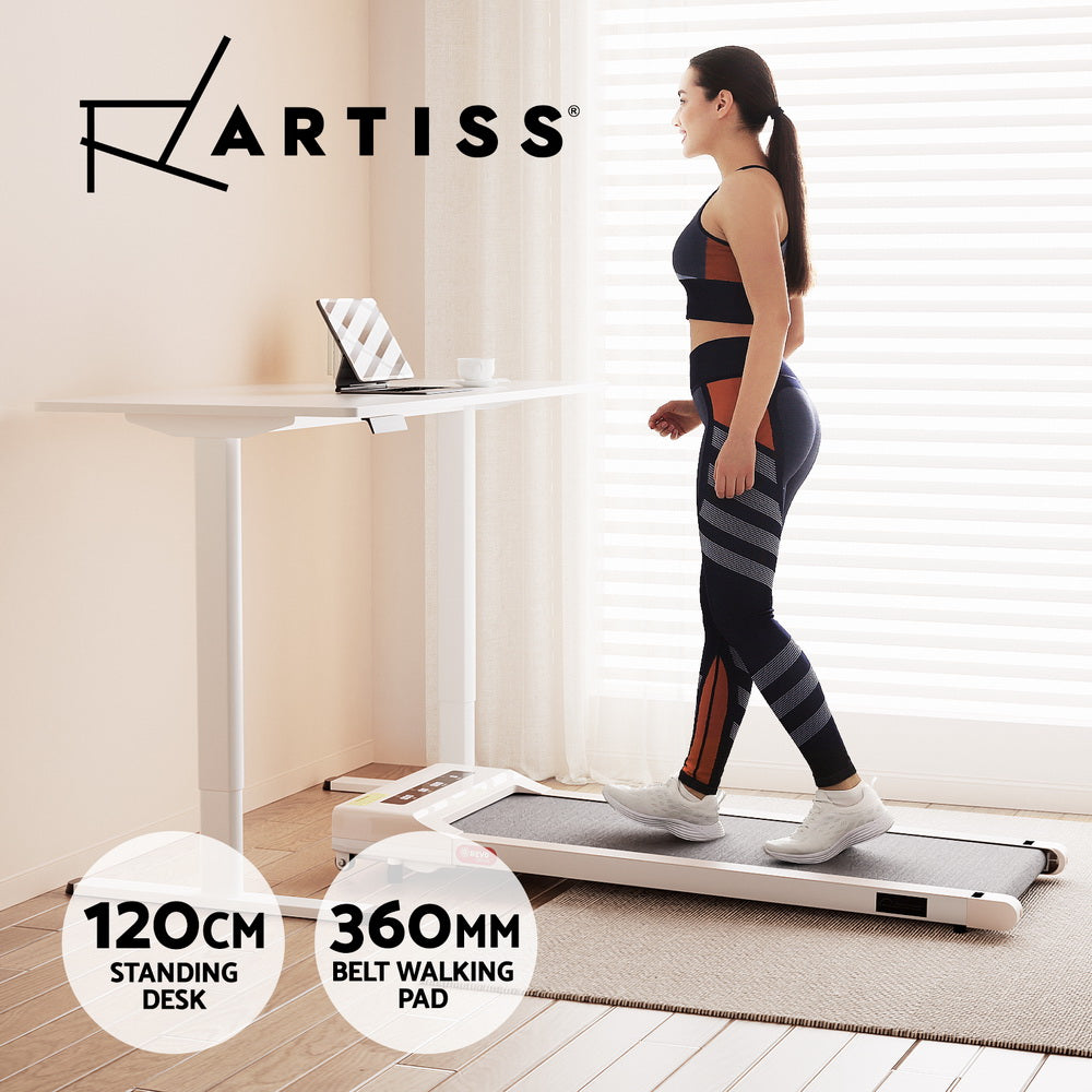 Artiss 120cm Electric Standing Desk with Everfit Pink Walking Pad Treadmill