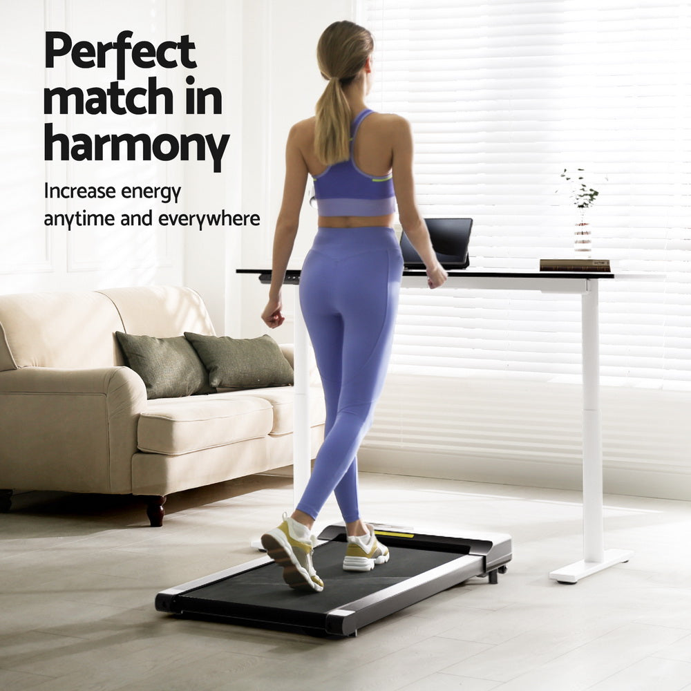 Artiss 120cm Electric Standing Desk with Everfit Walking Pad White/Walnut