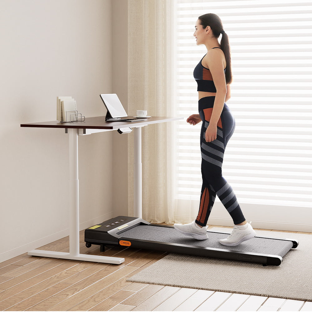 Artiss 120cm Electric Standing Desk with Everfit Walking Pad White/Walnut