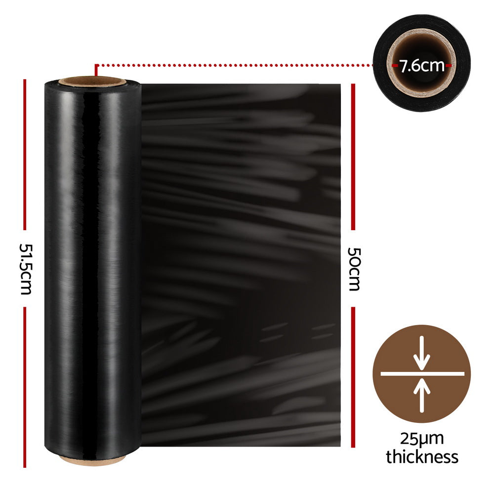 Black Stretch Film 50cm x 400m 2 Rolls Heavy-Duty Packing Wrap