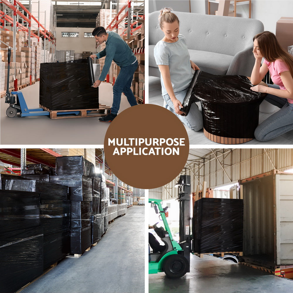 Black Stretch Film 50cm x 400m 2 Rolls Heavy-Duty Packing Wrap