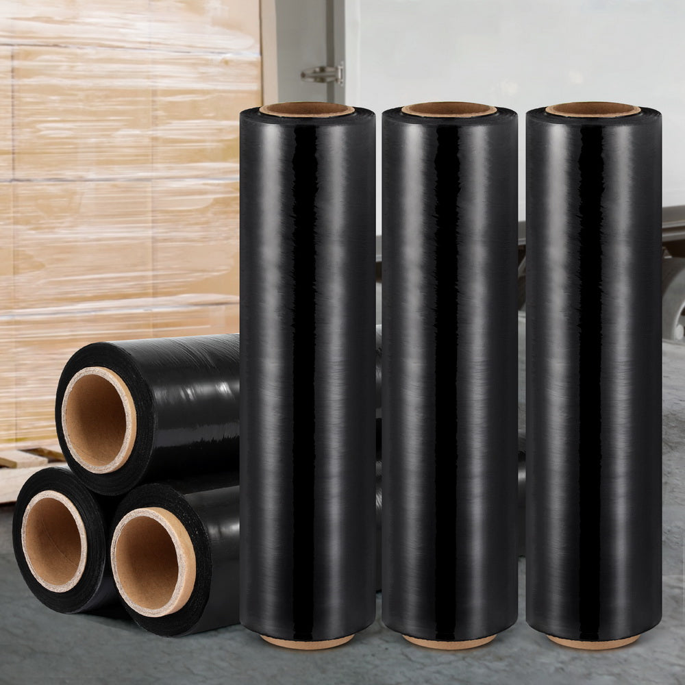 500mm x 400m Black Stretch Film 6 Rolls Heavy-Duty Shrink Wrap