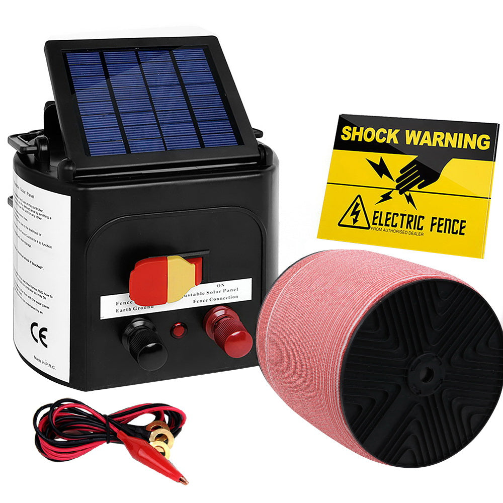 Giantz 3KM Solar Electric Fence Energiser 1200M Polytape Red/White