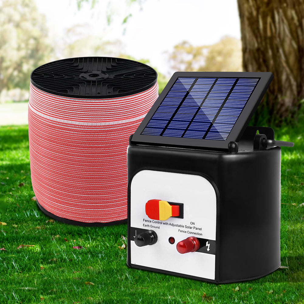 Giantz 8KM Solar Electric Fence Energiser 1200M Poly Tape Red/White
