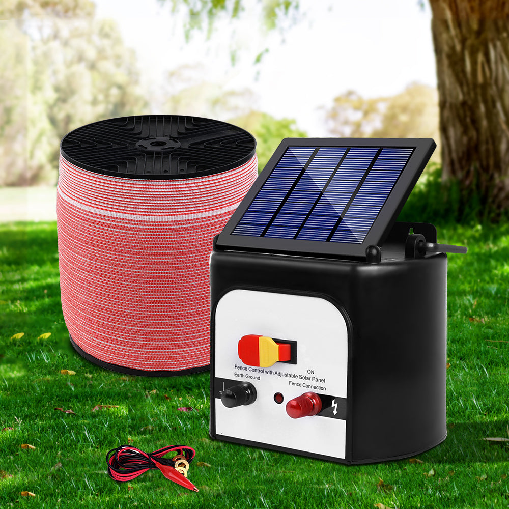 Giantz 8KM Solar Electric Fence Energiser 2000M Poly Tape Red/White