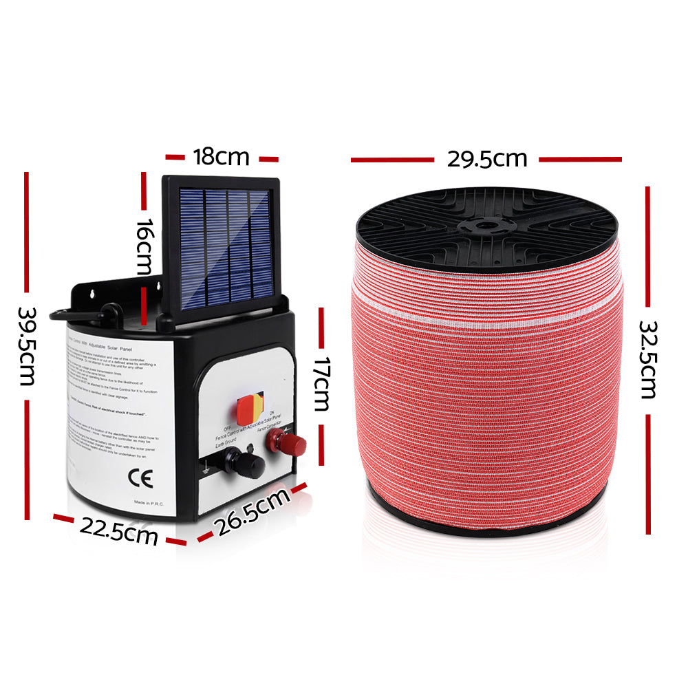 Giantz 8KM Solar Electric Fence Energiser 2000M Poly Tape Red/White