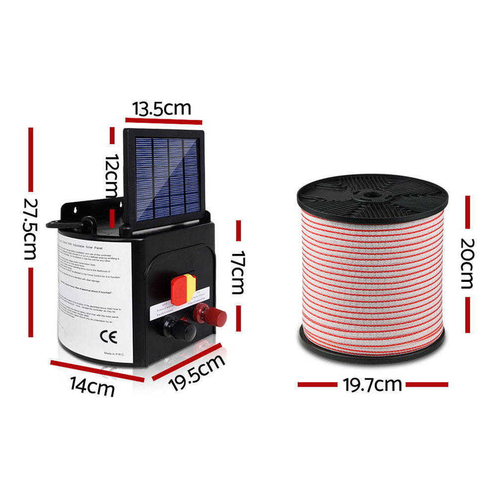 Giantz 3KM Solar Electric Fence Energiser 400M Poly Tape Insulator