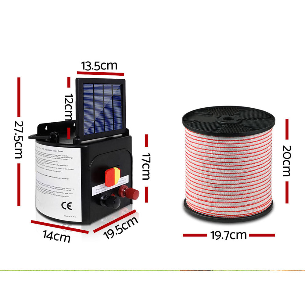 Giantz 5KM Solar Electric Fence Energiser 400M Poly Tape Insulator Black