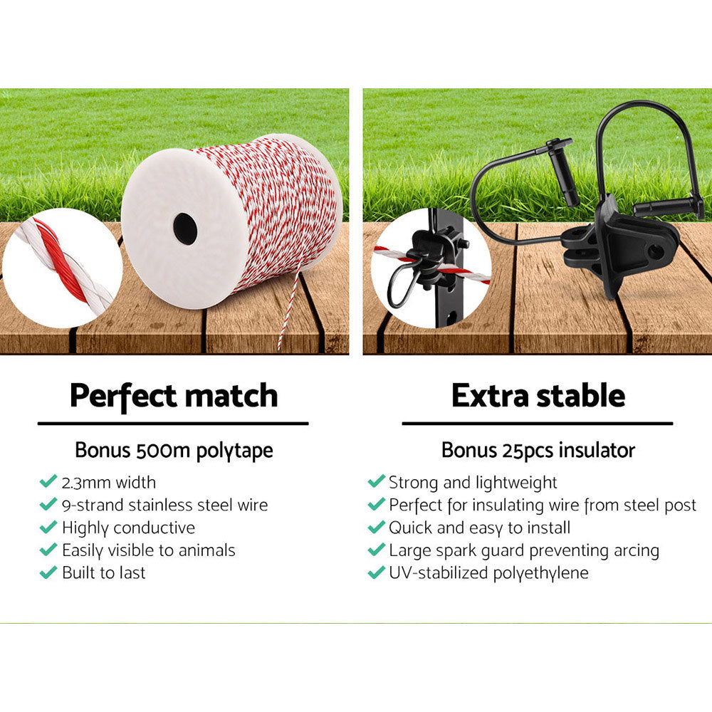 i.Force 5KM Solar Electric Fence Energiser 500M Polywire Insulator Set