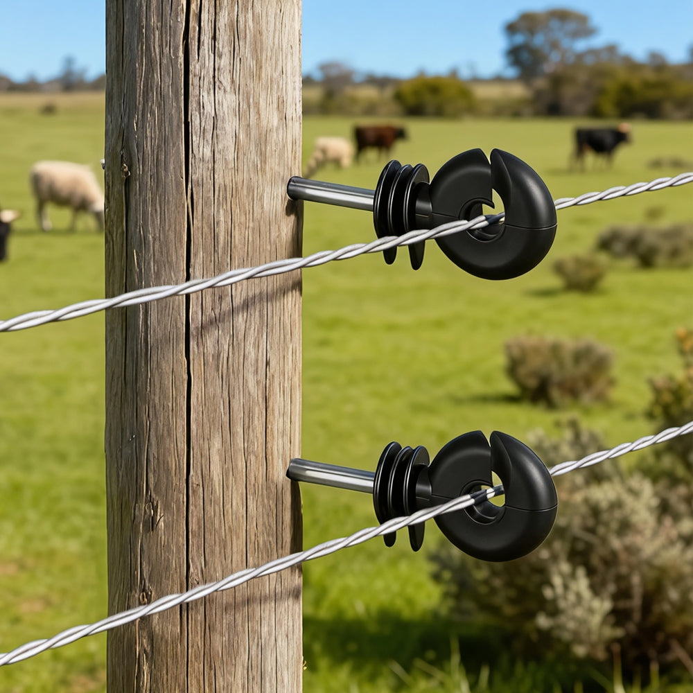 Giantz Electric Fence Ring Insulators 100pcs Stand off Screw in Insulator Black