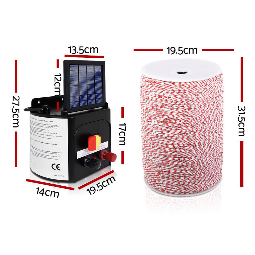 Giantz 3KM Solar Electric Fence Energiser with 2KM Poly Wire Red & White