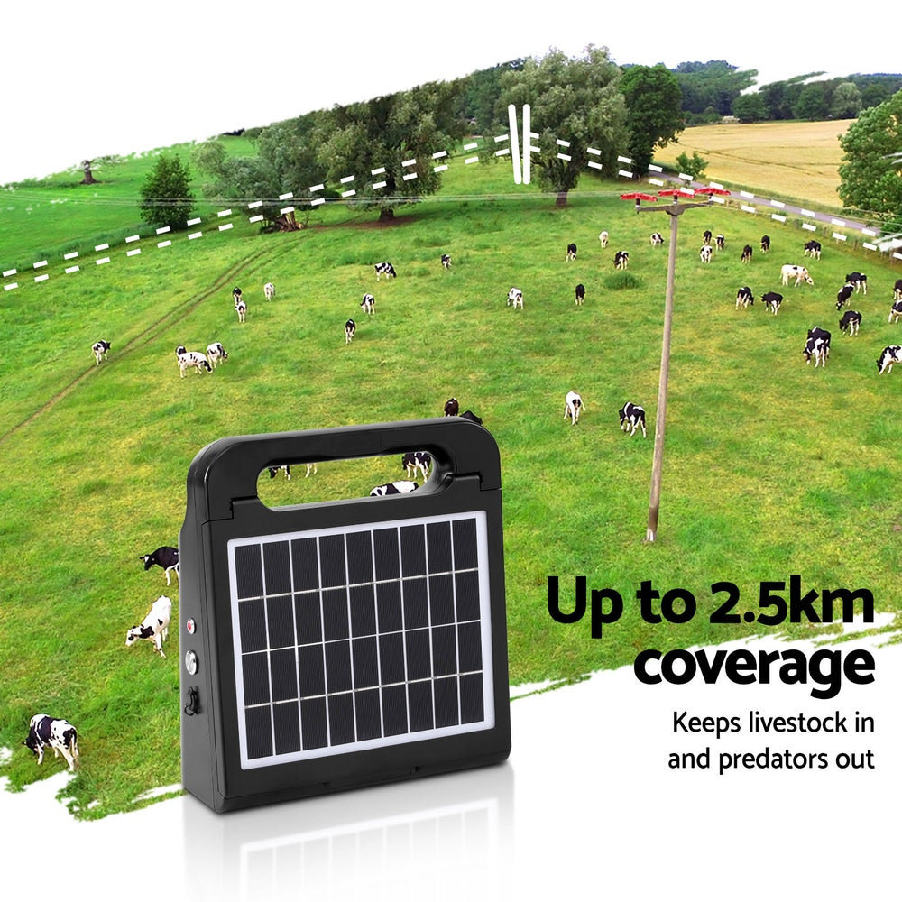 Solar-Powered Electric Fence Energiser, 2.5km, 0.25J - Giantz