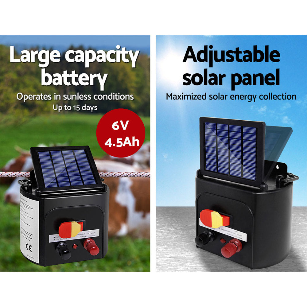 Giantz 5KM Solar Electric Fence Energiser 0.15J Black