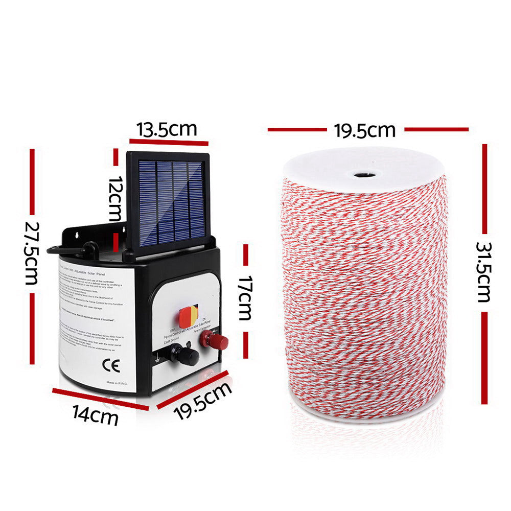 Giantz 8KM Solar Electric Fence Energiser 2KM Poly Wire Red & White