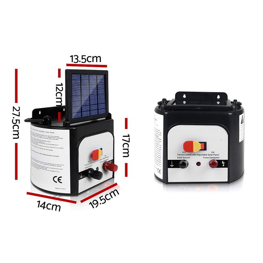 Giantz 8KM Solar Electric Fence Energiser 0.3J Black/White
