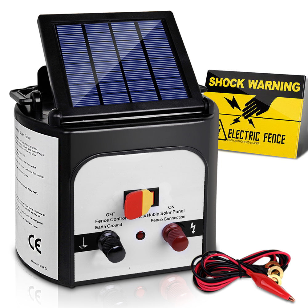 Giantz 8KM Solar Electric Fence Energiser 0.3J Black/White