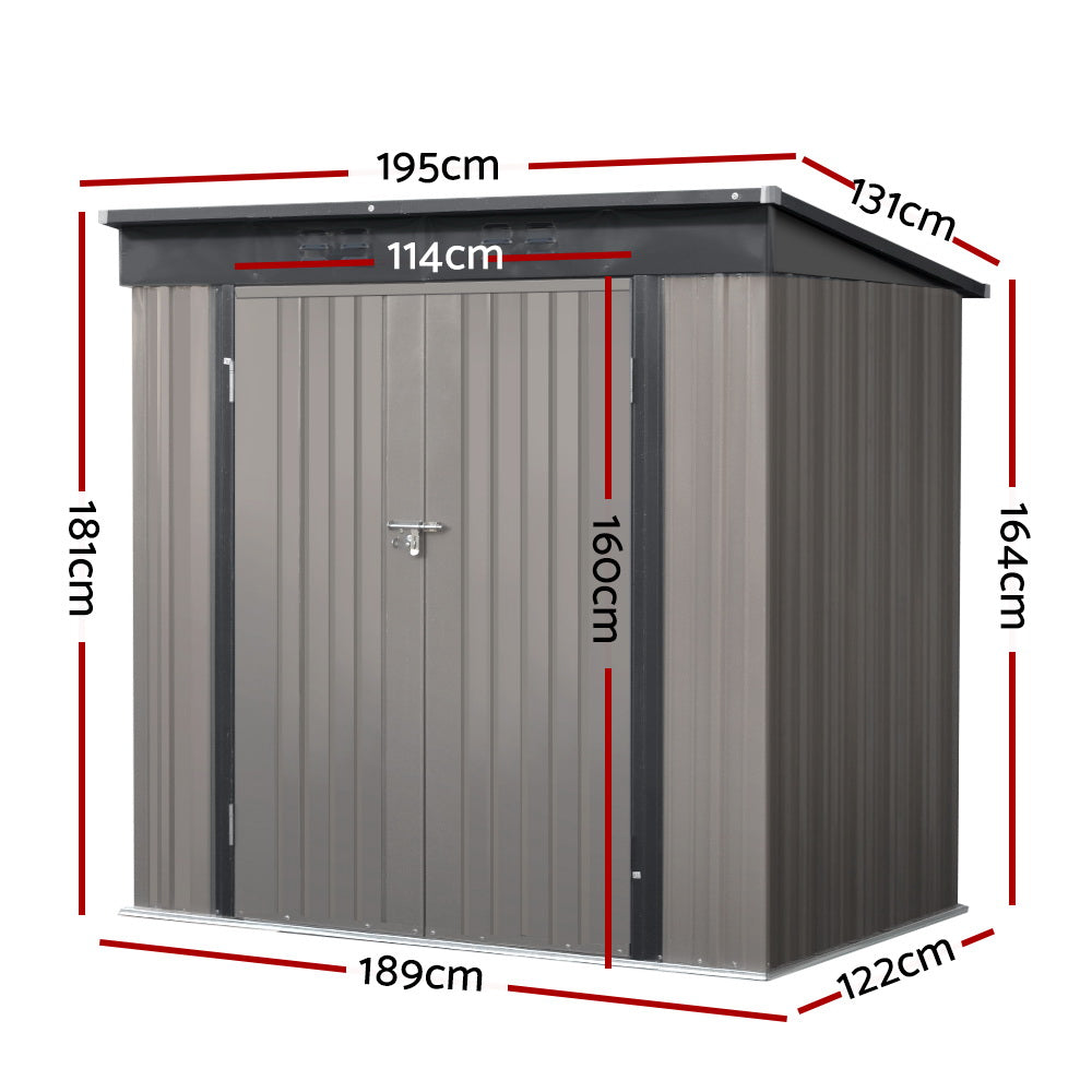 Giantz 1.95x1.31M Garden Shed Steel Double Door Brown