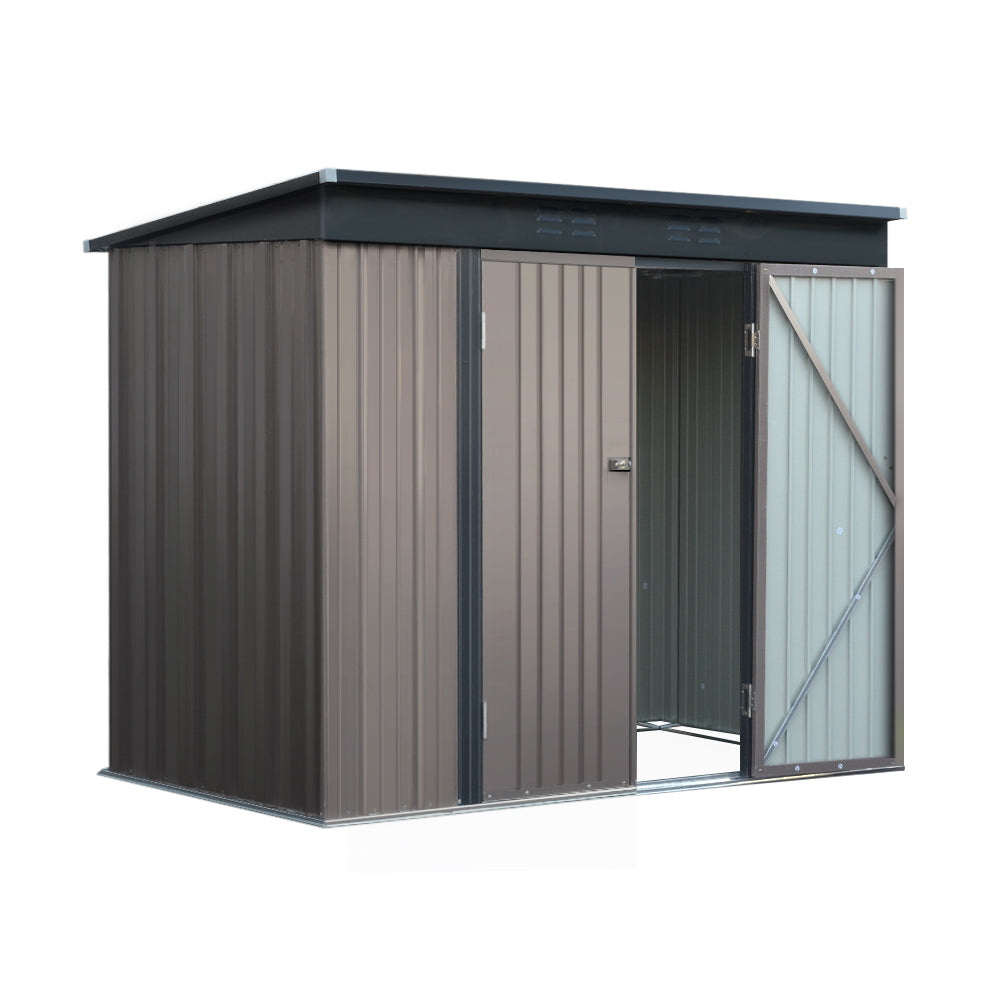 Giantz 2.31x1.31M Metal Garden Shed Brown Double Door Outdoor Storage