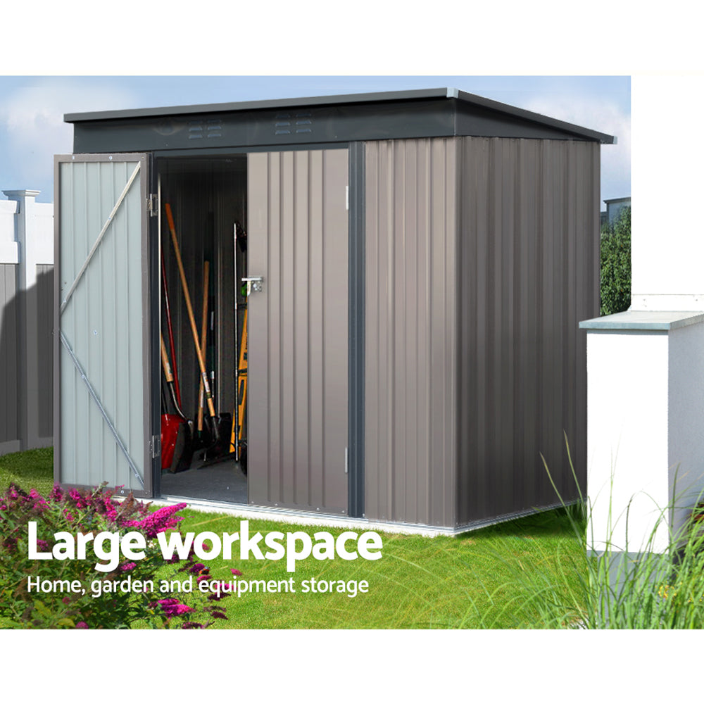 Giantz 2.31x1.31M Metal Garden Shed Brown Double Door Outdoor Storage