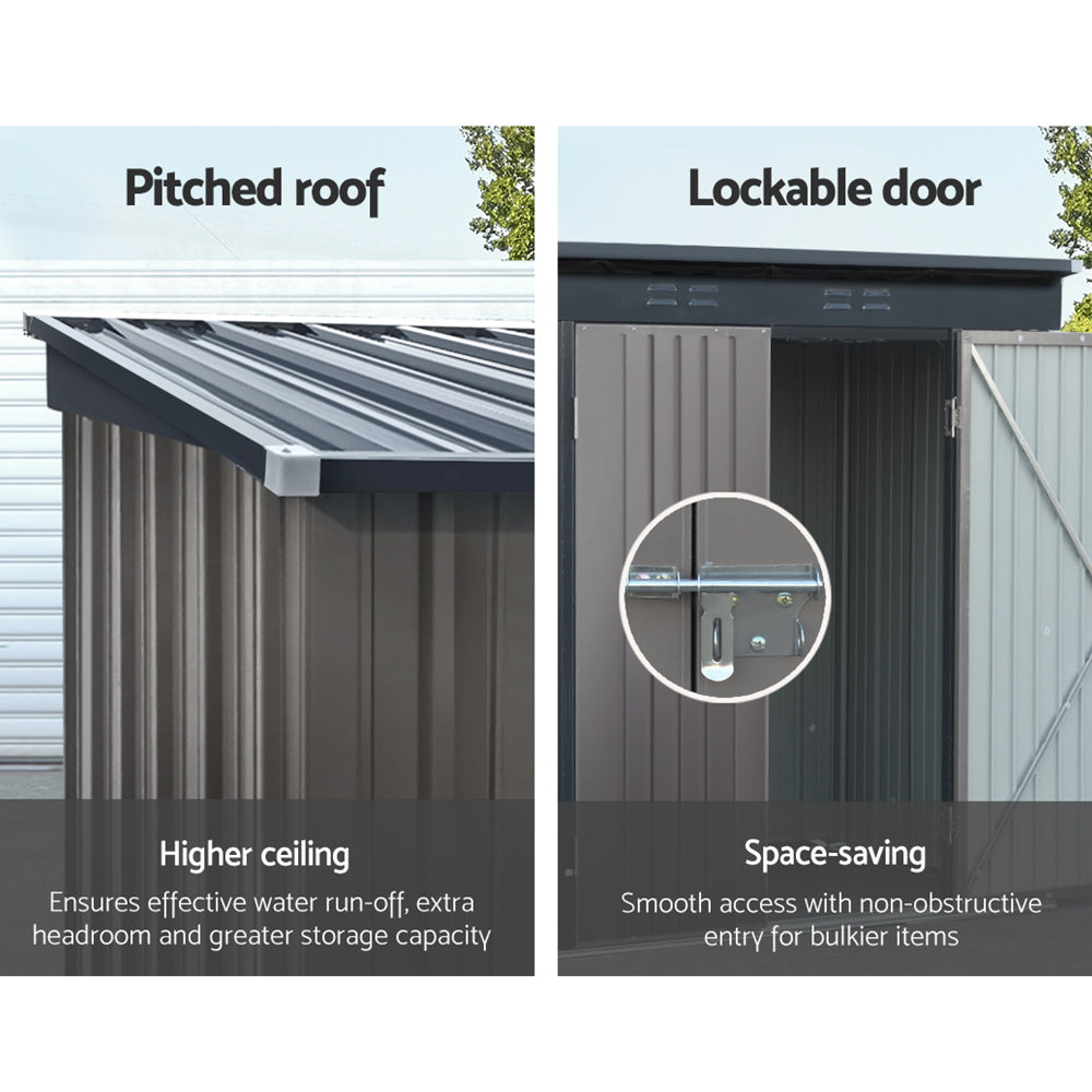 Giantz 2.31x1.31M Metal Garden Shed Brown Double Door Outdoor Storage