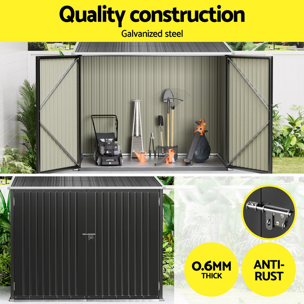 Giantz 2.06x1.96M Metal Garden Shed Black Outdoor Storage