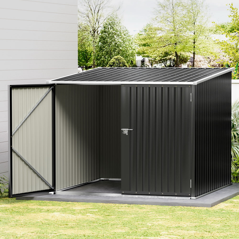 Giantz 2.06x1.96M Metal Garden Shed Black Outdoor Storage