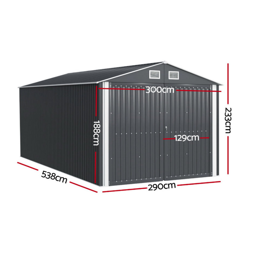 Giantz 3x5.38M Garden Shed Outdoor Storage Workshop Grey