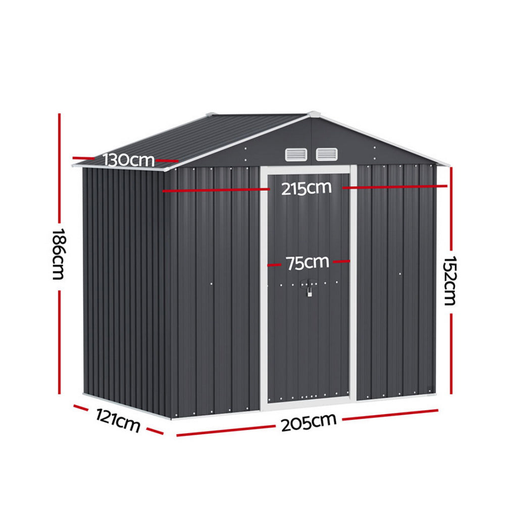 Giantz 2.15x1.3M Garden Shed Outdoor Storage Workshop Grey Sliding Door