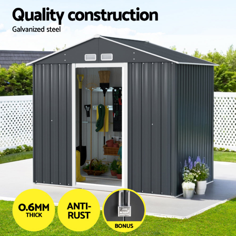 Giantz 2.15x1.3M Garden Shed Outdoor Storage Workshop Grey Sliding Door