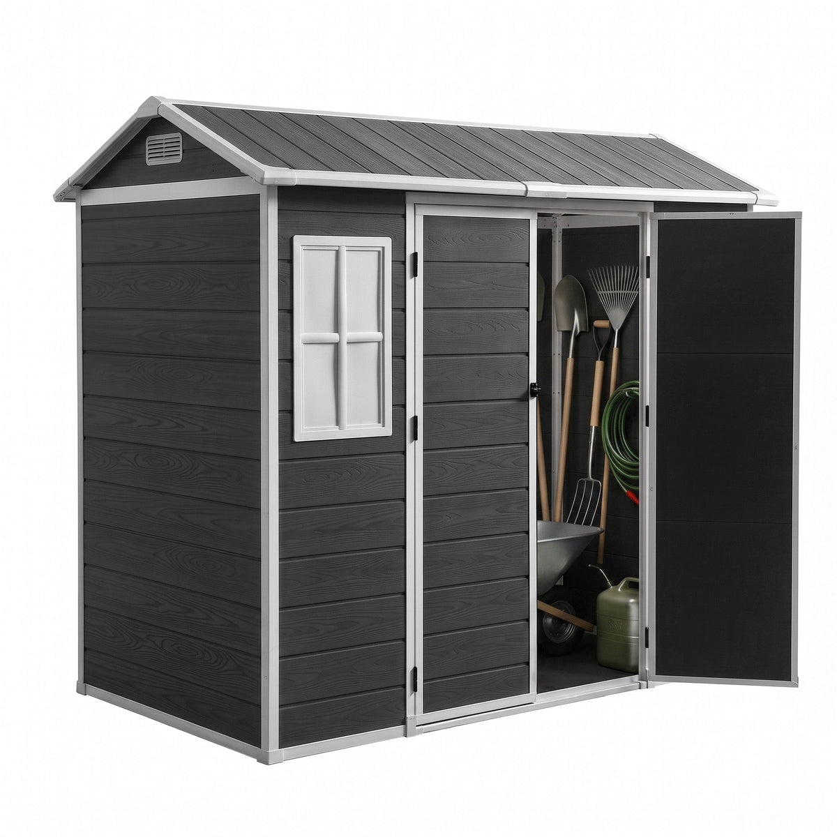 Giantz Resin Garden Shed 2.44x1.31M Outdoor Tool Storage Black