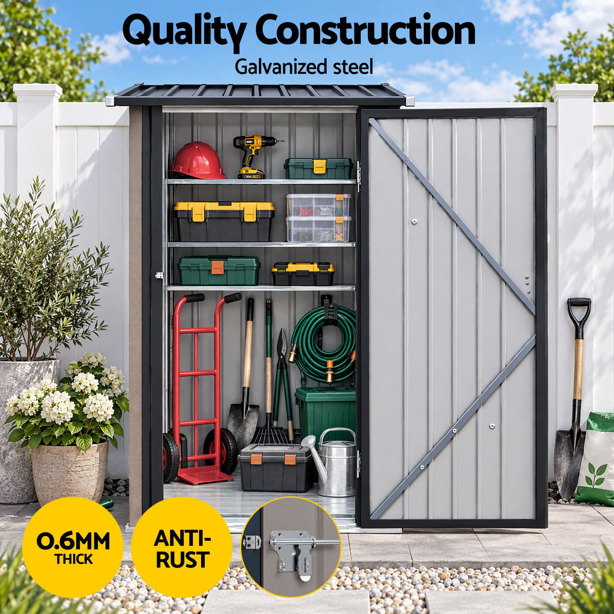 Giantz Garden Shed Outdoor Metal Storage 99x104cm Brown