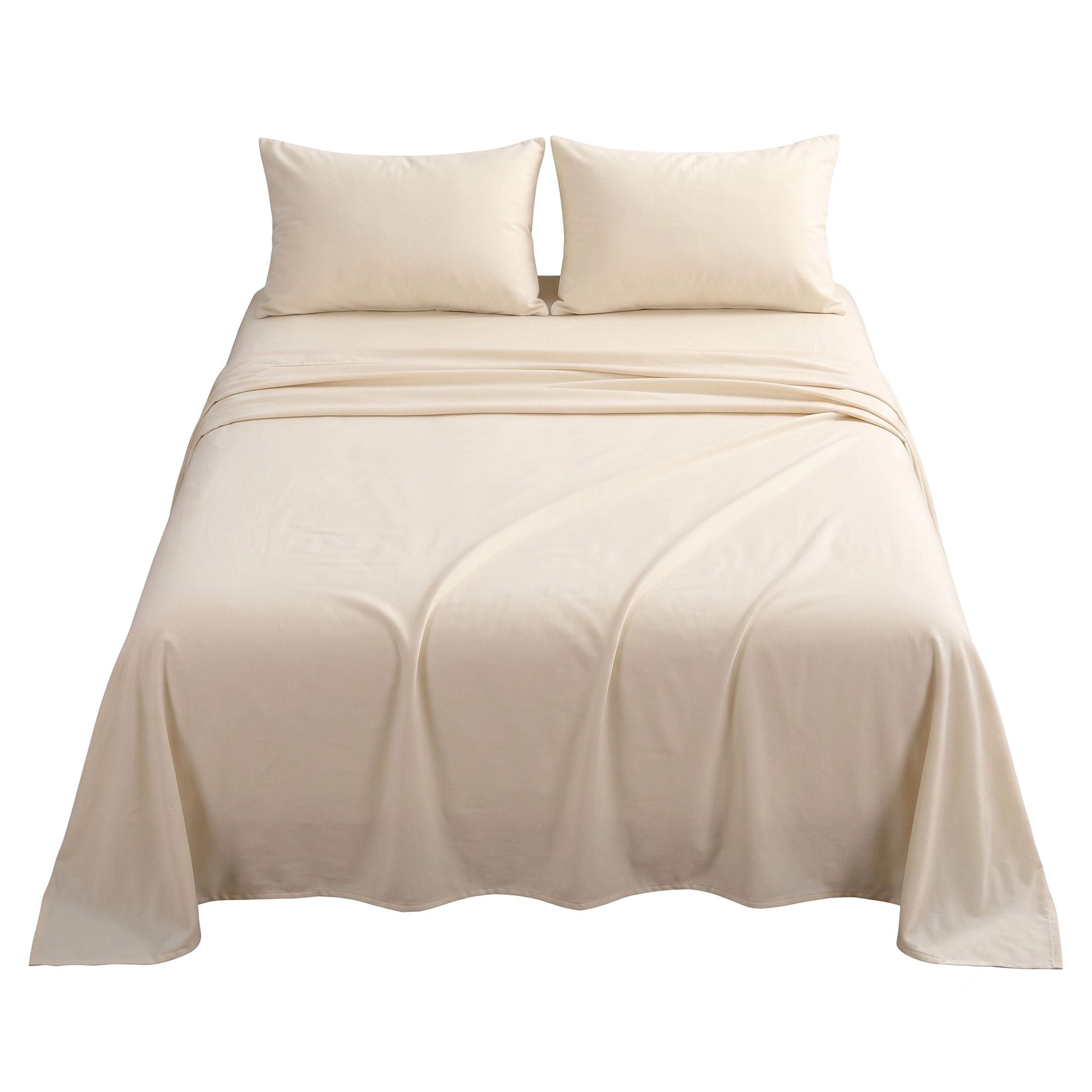 Giselle Double Sheet Set 150 GSM Anti-pilling Micro Flannel, Fast Drying Lightweight 4 Piece, 40CM Deep Pocket Fits Thick Mattress, Cream White